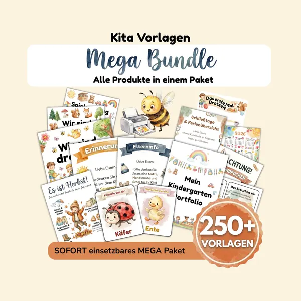 Kita-Vorlagen Mega-Bundle mit Portfolio, Aushängen und Bildkarten